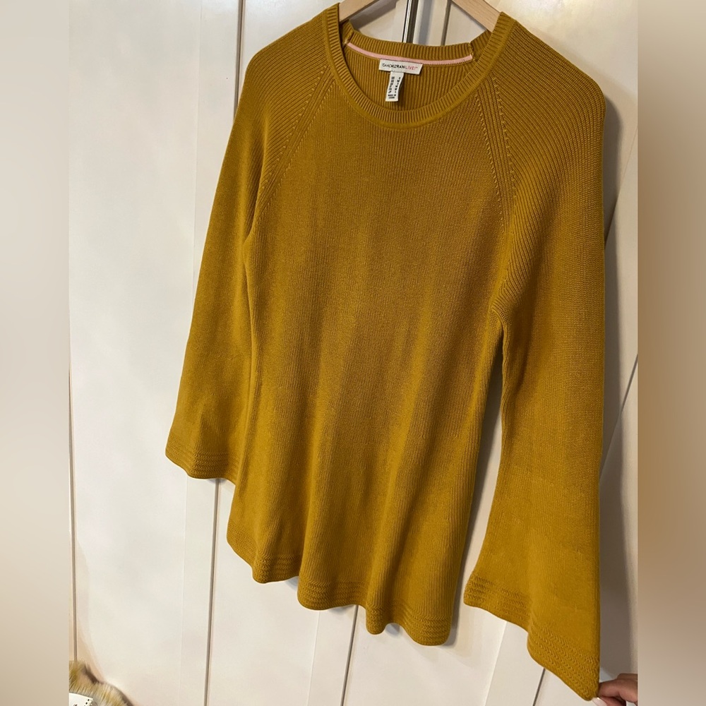 Isaac Mizrahi mustard bell sleeve sweater mini dress